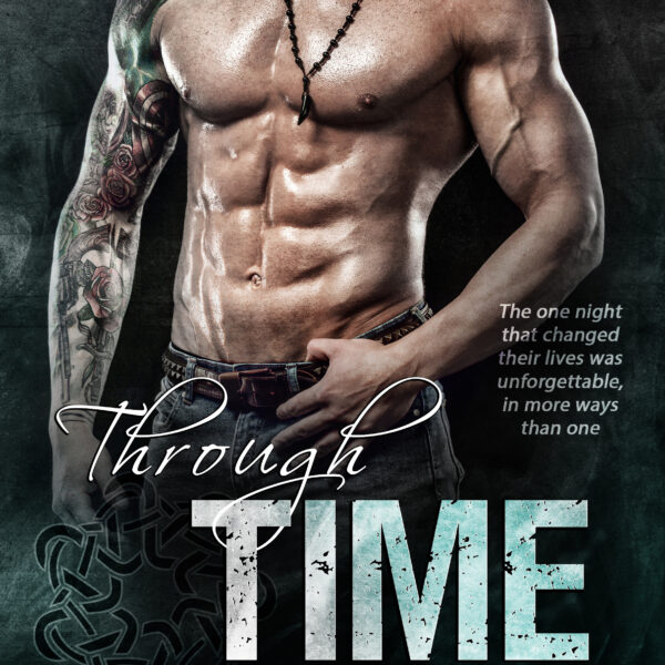 Man standing leaning back shirtless, with a sleeve of tattoos in a greenish glow with the Title Through Time by Alina Martyn